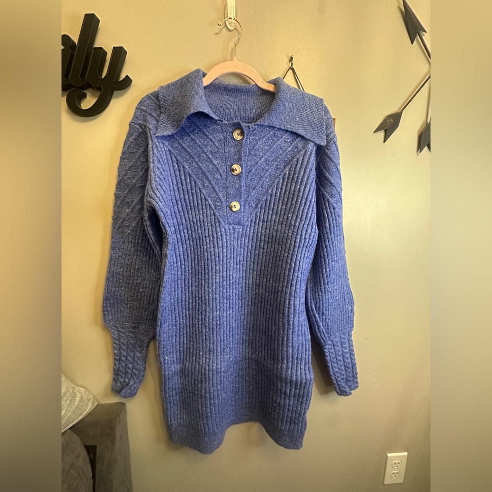 Umgee Blue Cowl Neck Sweater